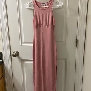 Pink petal and pup midi-dress